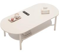 DSeenLeap Mesa de Centro de Tablero Artificial, Consola Vintage de Madera para cócteles, con estantes Abiertos para Almacenamiento y exhibición, Mesa de sofá de 2 Niveles (Blanca)