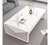 DSeenLeap Mesa de Centro de Vidrio, Mesa de cóctel Industrial, Mesa de Centro, Consola de Vidrio con Marco de Metal Pintado (Blanco)