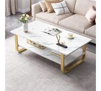 DSeenLeap Mesa de Centro nórdica, Mesa de Centro Moderna y Sencilla de Madera y Metal, Mesa de cóctel Minimalista Rectangular de Madera de Dos Niveles (Blanca, 120 x 60 x 41 cm)