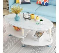 DSeenLeap Mesa de Centro Ovalada de Dos Niveles con Tablero de Madera y Estructura de Metal y estantes Abiertos (Blanca, 80 x 60 x 50 cm)