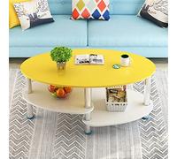 DSeenLeap Mesa de Centro Ovalada de Dos Niveles con Tablero de Madera y Estructura de Metal y estantes Abiertos (Amarilla, 100 x 60 x 50 cm)