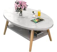 DSeenLeap Mesa de Centro Ovalada de Dos Niveles, Mesa de Centro Ovalada de Madera con estantes Abiertos, Mesa Auxiliar Moderna para sofá con Patas de Madera Maciza (Blanca, 100 x 50 x 42 cm)