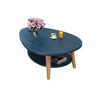 DSeenLeap Mesa de Centro Ovalada de Dos Niveles, Mesa de Centro Ovalada de Madera con estantes Abiertos, Mesa Auxiliar Moderna para sofá con Patas de Madera Maciza (Azul, 90 x 50 x 42 cm)