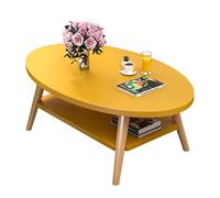 DSeenLeap Mesa de Centro Ovalada de Dos Niveles, Mesa de Centro Ovalada de Madera con estantes Abiertos, Mesa Auxiliar Moderna para sofá con Patas de Madera Maciza (Amarilla, 120 x 60 x 42 cm)