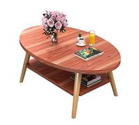 DSeenLeap Mesa de Centro Ovalada de Dos Niveles, Mesa de Centro Ovalada de Madera con estantes Abiertos, Mesa Auxiliar Moderna para sofá con Patas de Madera Maciza (Rojo Coral, 120 x 60 x 42 cm)