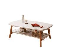 DSeenLeap Mesa de Centro Plegable, Mesa de cóctel, Mesa de té, Mesa Central Retro con Estante, Mesa de Centro Moderna de Doble Capa con Almacenamiento Abierto (Blanco)