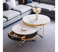 DSeenLeap Mesa de Centro Redonda apilable de 2 Piezas con Tablero de Madera de imitación mármol y Estructura de Metal (Color A, 45 x 45 x 60 cm)