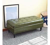 DSeenLeap Reposapiés de Almacenamiento Rectangular con Tapa abatible, Banco de sofá de Cuero sintético para Sala de Estar, Taburete para Dormitorio y Cama (Verde Militar)