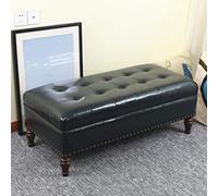 DSeenLeap Reposapiés de Almacenamiento Rectangular con Tapa abatible, Taburete de Cuero sintético para Sala de Estar, sofá, Dormitorio, Cama (Azul Marino)