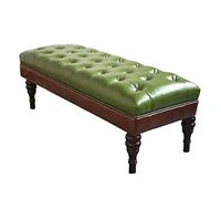 DSeenLeap Taburete tapizado con Patas de Madera, Taburete Que Ahorra Espacio para Sala de Estar, Dormitorio, Banco de Almacenamiento de Cuero sintético con Botones (Verde, 28 x 16 x 18 Pulgadas)