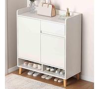 DSeenLeap Zapatero Armario de Almacenamiento de Zapatos Blanco con 2 Puertas y 1 cajón - Estante Organizador para Pasillo - Aparador de Entrada para Calzado (Blanco 60x32x90cm)