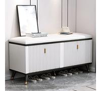 DSeenLeap Zapatero de Gran Capacidad para Entrada, Banco de Almacenamiento de Zapatos de Madera con estantes Ajustables, Zapatero cómodo de Cuero con cojín de Asiento (Negro, 35 x 12 x 20 Pulgadas)