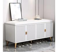 DSeenLeap Zapatero de Gran Capacidad para Entrada, Banco de Almacenamiento de Zapatos de Madera con estantes Ajustables, Zapatero cómodo de Cuero con cojín de Asiento (Blanco 35 x 12 x 20 Pulgadas)