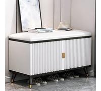 DSeenLeap Zapatero de Gran Capacidad para Entrada, Banco de Almacenamiento de Zapatos de Madera con estantes Ajustables, Zapatero cómodo de Cuero con cojín de Asiento (Negro, 24 x 12 x 20 Pulgadas)