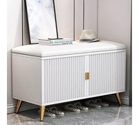 DSeenLeap Zapatero de Gran Capacidad para Entrada, Banco de Madera para Guardar Zapatos con estantes Ajustables, Zapatero de Cuero cómodo con cojín de Asiento (Blanco, 24 x 12 x 20 Pulgadas)