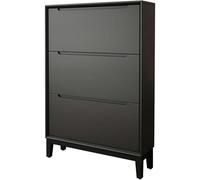 DSeenLeap Zapatero Negro con 3 cajones abatibles, Zapatero de Pared, Profundidad de 18 cm (7 Pulgadas), Apto para Entrada (70 x 18 x 124 cm)