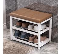 DSeenLeap Zapatero Resistente para Entrada de Pasillo, Banco Zapatero Resistente de 3 Niveles con Asiento Acolchado de Cuero, Banco Zapatero Moderno Que Ahorra Espacio (marrón 20 x 12 x 18 Pulgadas)