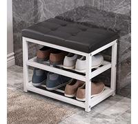 DSeenLeap Zapatero Resistente para Entrada de Pasillo, Banco Zapatero Resistente de 3 Niveles con Asiento Acolchado de Cuero, Banco Zapatero Moderno Que Ahorra Espacio (Negro 20 x 12 x 18 Pulgadas)