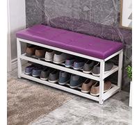 DSeenLeap Zapatero Resistente para Pasillo de Entrada, Banco Zapatero Resistente de 3 Niveles con Asiento Acolchado de Cuero, Banco Zapatero Moderno Que Ahorra Espacio (Morado, 35 x 12 x 18 Pulgadas)