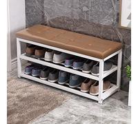 DSeenLeap Zapatero Resistente para Pasillo de Entrada, Banco Zapatero Resistente de 3 Niveles con Asiento Acolchado de Cuero, Banco Zapatero Moderno Que Ahorra Espacio (marrón 35 x 12 x 18 Pulgadas)