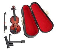 Dselvgvu - Violonchelo miniatura de madera con soporte, arco y estuche, mini instrumento musical, modelo de casa de muñecas en miniatura, decoración del hogar