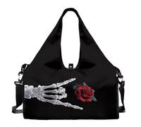 Dserfgiu Bolsa de gimnasio de Halloween para mujer con compartimento para zapatos, bolsillos de almacenamiento en seco y húmedo, bolsa de viaje para esterilla de yoga, bolsa portátil, Calavera rosa de