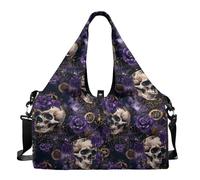 Dserfgiu Bolsa de gimnasio de Halloween para mujer con compartimento para zapatos, bolsillos de almacenamiento en seco y húmedo, bolsa de viaje para esterilla de yoga, bolsa portátil, Calavera rosa de