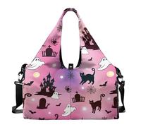 Dserfgiu Bolsa de gimnasio de Halloween para mujer con compartimento para zapatos, bolsillos de almacenamiento en seco y húmedo, bolsa de viaje para esterilla de yoga, bolsa portátil, Castillo de