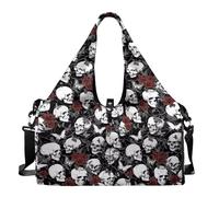 Dserfgiu Bolsa de gimnasio para hombre con compartimento para zapatos, bolsillos de almacenamiento en seco y húmedo, bolsa de lona para esterilla de yoga, bolsa deportiva portátil, Calavera de rosa