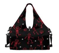 Dserfgiu Bolsa de gimnasio para hombre con compartimento para zapatos, bolsillos de almacenamiento en seco y húmedo, bolsa de lona para esterilla de yoga, bolsa deportiva portátil, Esqueleto rojo