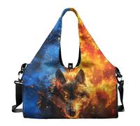 Dserfgiu Bolsa de gimnasio para hombre con compartimento para zapatos, bolsillos de almacenamiento en seco y húmedo, bolsa de gimnasio para hombre, esterilla de yoga, bolsa deportiva portátil, Wolf in