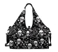 Dserfgiu Bolsa de gimnasio para hombre con compartimento para zapatos, bolsillos de almacenamiento en seco y húmedo, bolsa de lona para esterilla de yoga, bolsa deportiva portátil, Calavera de