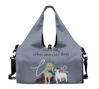 Dserfgiu Bolsa de gimnasio para mujer con compartimento para zapatos, bolsillos de almacenamiento en seco y húmedo, bolsa de viaje para esterilla de yoga, bolsa portátil, Cut Girl & Dog, talla única