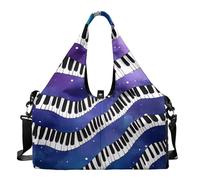 Dserfgiu Bolsa de gimnasio para mujer con compartimento para zapatos, bolsillos de almacenamiento en seco y húmedo, bolsa de viaje para esterilla de yoga, bolsa portátil, Nota musical morada, talla