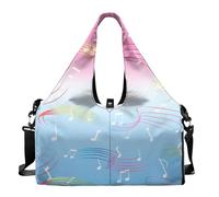 Dserfgiu Bolsa de gimnasio para mujer con compartimento para zapatos, bolsillos de almacenamiento en seco y húmedo, bolsa de viaje para esterilla de yoga, bolsa portátil, Nota musical colorida, talla
