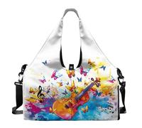 Dserfgiu Bolsa de gimnasio para mujer con compartimento para zapatos, bolsillos de almacenamiento en seco y húmedo, bolsa de viaje para esterilla de yoga, bolsa portátil, Mariposa de guitarra, talla