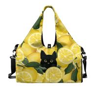 Dserfgiu Bolsa de gimnasio para mujer con compartimento para zapatos, bolsillos de almacenamiento en seco y húmedo, bolsa de viaje para esterilla de yoga, bolsa portátil, Lemon Cat, talla única