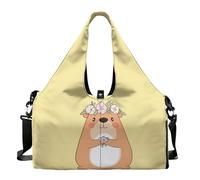Dserfgiu Bolsa de gimnasio para mujer con compartimento para zapatos, bolsillos de almacenamiento en seco y húmedo, bolsa de viaje para esterilla de yoga, bolsa portátil, Flor de Capibara, talla única