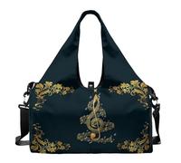 Dserfgiu Bolsa de gimnasio para mujer con compartimento para zapatos, bolsillos de almacenamiento en seco y húmedo, bolsa de viaje para esterilla de yoga, bolsa portátil, Leaf Music Note, talla única