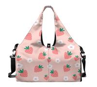 Dserfgiu Bolsa de gimnasio para mujer con compartimento para zapatos, bolsillos de almacenamiento en seco y húmedo, bolsa de viaje para esterilla de yoga, bolsa portátil, Flor de fresa, talla única