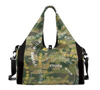 Dserfgiu Bolsa de lona militar con compartimento para zapatos, bolsillos de almacenamiento en seco y húmedo, bolsa de gimnasio para hombre, esterilla de yoga, bolsa deportiva portátil, Camuflaje con
