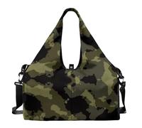 Dserfgiu Bolsa de lona militar con compartimento para zapatos, bolsillos de almacenamiento en seco y húmedo, bolsa de gimnasio para hombre, esterilla de yoga, bolsa deportiva portátil, Camuflaje verde