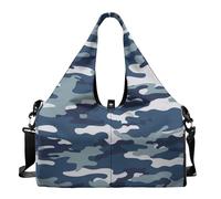 Dserfgiu Bolsa de lona militar con compartimento para zapatos, bolsillos de almacenamiento en seco y húmedo, bolsa de gimnasio para hombre, esterilla de yoga, bolsa deportiva portátil, Camuflaje azul