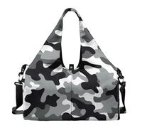 Dserfgiu Bolsa de lona militar con compartimento para zapatos, bolsillos de almacenamiento en seco y húmedo, bolsa de gimnasio para hombre, esterilla de yoga, bolsa deportiva portátil, Camuflaje