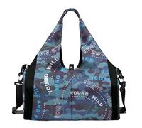 Dserfgiu Bolsa de lona militar con compartimento para zapatos, bolsillos de almacenamiento en seco y húmedo, bolsa de gimnasio para hombre, esterilla de yoga, bolsa deportiva portátil, Camuflaje con