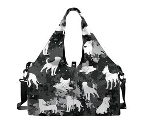 Dserfgiu Bolsa de lona militar con compartimento para zapatos, bolsillos de almacenamiento en seco y húmedo, bolsa de gimnasio para hombre, esterilla de yoga, bolsa deportiva portátil, Perro Acu Camo