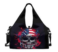 Dserfgiu Bolsa de viaje con compartimento para zapatos, bolsillos de almacenamiento en seco y húmedo, bolsa de gimnasio para hombre, esterilla de yoga, bolsa deportiva portátil, Calavera con casco de