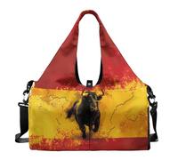 Dserfgiu Bolsa de viaje con compartimento para zapatos, bolsillos de almacenamiento en seco y húmedo, bolsa de gimnasio para hombre, esterilla de yoga, bolsa deportiva portátil, Toro con bandera de