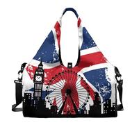 Dserfgiu Bolsa de viaje con compartimento para zapatos, bolsillos de almacenamiento en seco y húmedo, bolsa de gimnasio para hombre, esterilla de yoga, bolsa deportiva portátil, Big Ben London Eye
