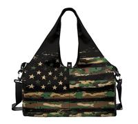Dserfgiu Bolsa de viaje con compartimento para zapatos, patriótica para hombre, para gimnasio, esterilla de yoga, bolsa de deporte portátil, Camuflaje con bandera de Estados, talla única